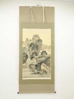 雅堂筆　彩色山水　肉筆絹本掛軸（共箱）